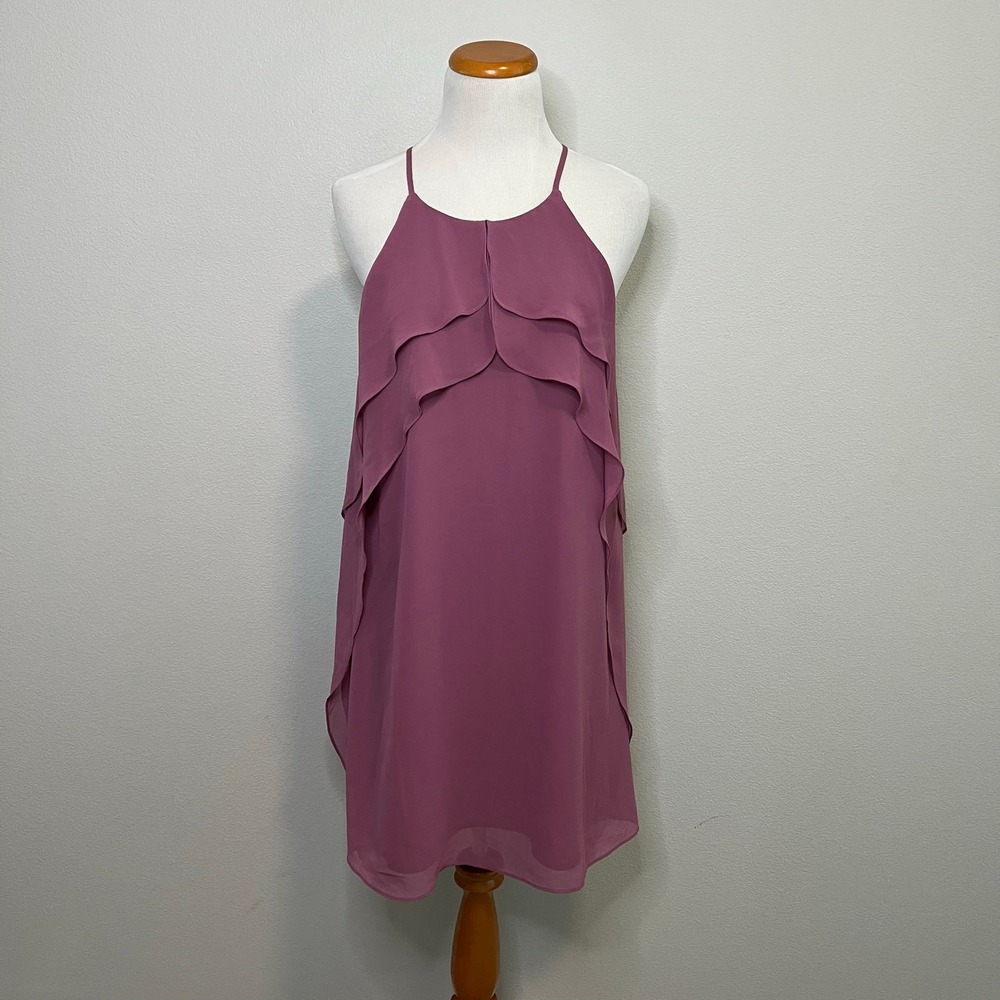 Lauren Ralph Lauren Plum‎ Purple Chiffon Tiered Ruffle Halter Shift Dress 0 - Picture 2 of 7